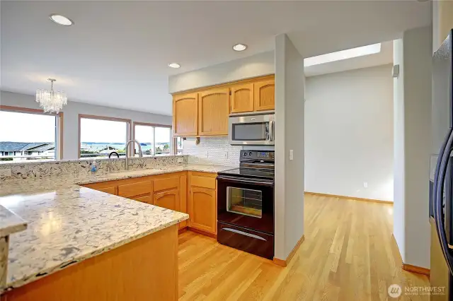 Open kitchen with updated counters