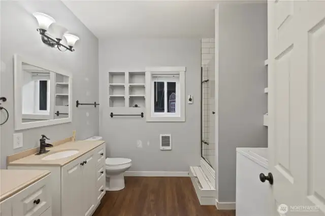 Guest house bathroom with dual sinks