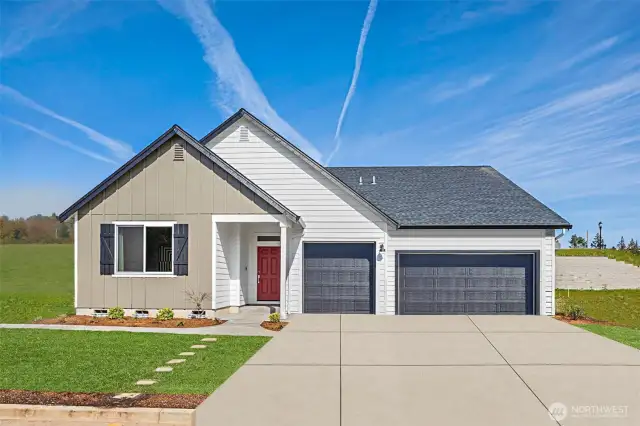 Virtual photo w/garage doors and driveway