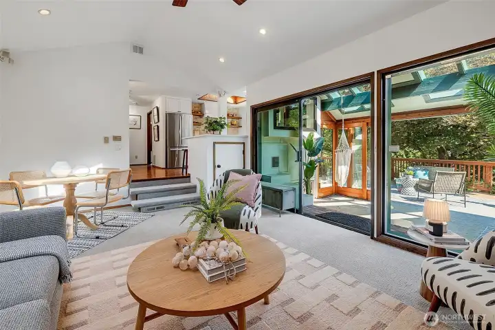 Living room opens onto solarium.
