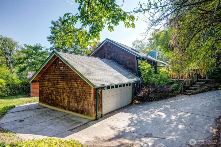 2 car garage and circular drive way.