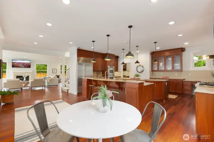 Looking from the corner of the dining area towards the living room.