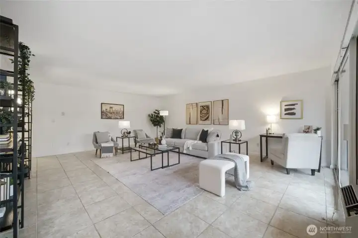 Spacious living room provides flexibility for multiple seating arrangements and cozy gatherings.