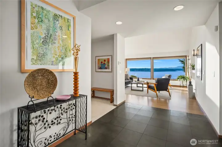Formal entryway leads to Puget Sound view.