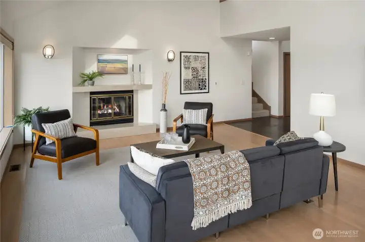 Great living room with gas fireplace.