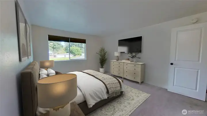 1 of 2 bedrooms. Virtually staged.