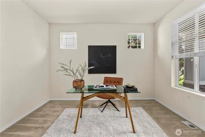 The bonus room is located at the front of the home, perfect for guest quarters, office or studio space, work-out room, etc.