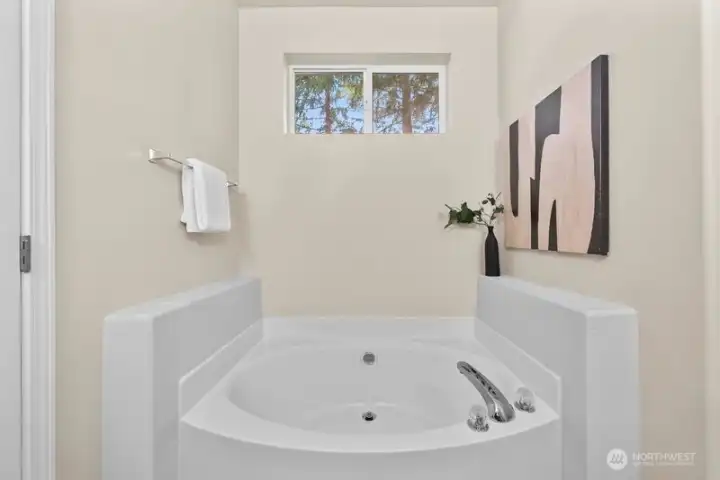 Enjoy the primary bathroom soaking tub