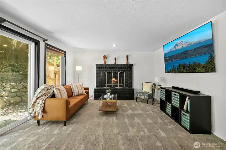 Wood burning fireplace.