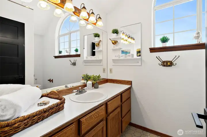 Bathroom with large counter space.