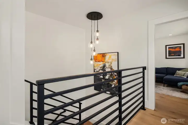 Custom metal railing and new chandelier Custom metal railing and new chandelier