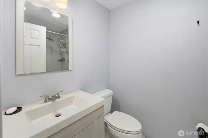 Hallway bathroom.  There is a tub/shower to the right missing in photo