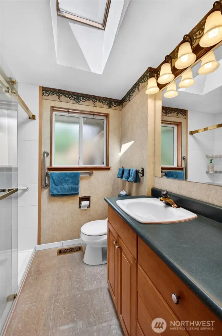Updated 3/4 Bath with Skylight -