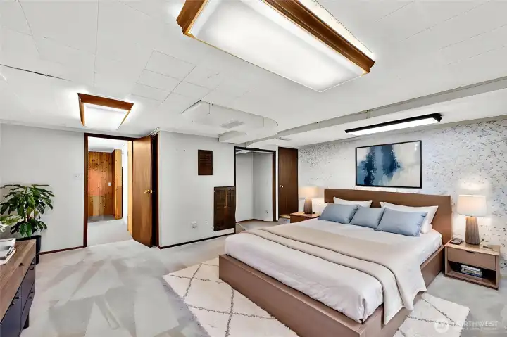 Lower Level Primary Suite . Very Good Sized Space ! Virtually Staged