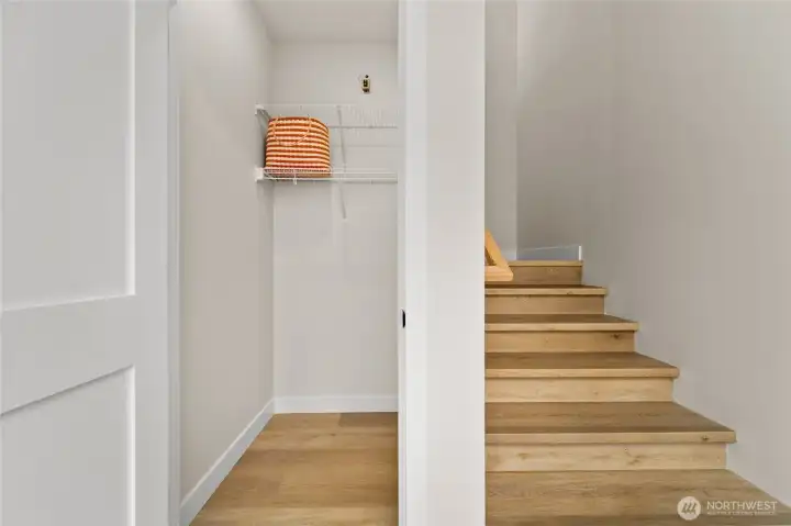 Closet storage and stairs
