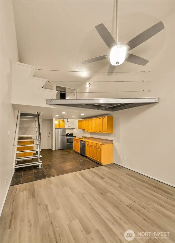 Soaring ceilings create an unexpectedly spacious interior
