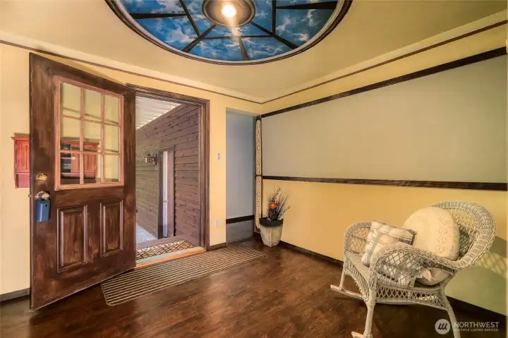 Just inside the door, a roomy space w/built-in closet provides convenient storage and organization. A unique ceiling detail adds charm & character. Just inside the door, a roomy space w/built-in closet provides convenient storage and organization. A unique ceiling detail adds charm & character.
