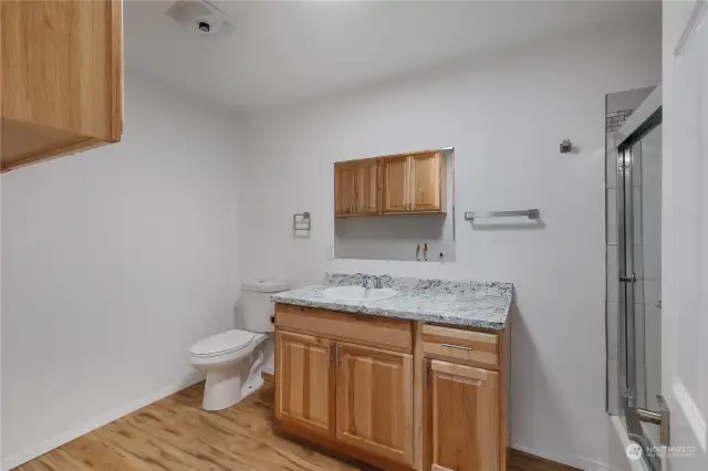 New vanity, cupboards, floors.