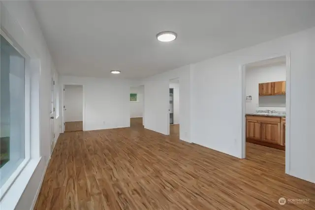 Looking from the dining room toward the 3 bedrooms and bathroom.