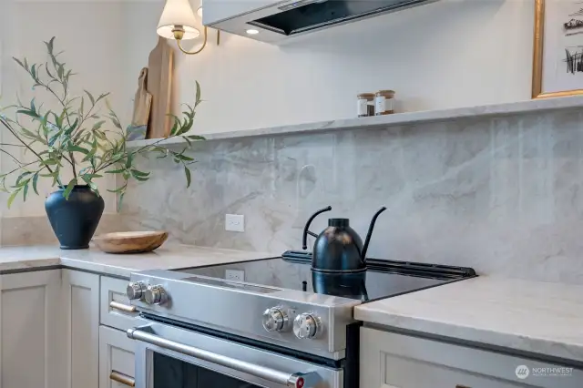 Open shelving and beautiful backsplash