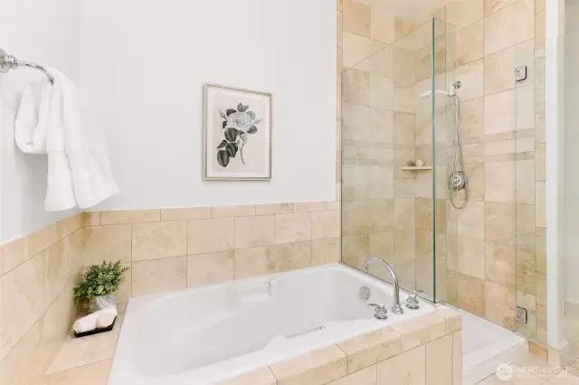 Separate tub and shower.