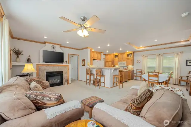 Propane fireplace is the focus of this gathering place.
