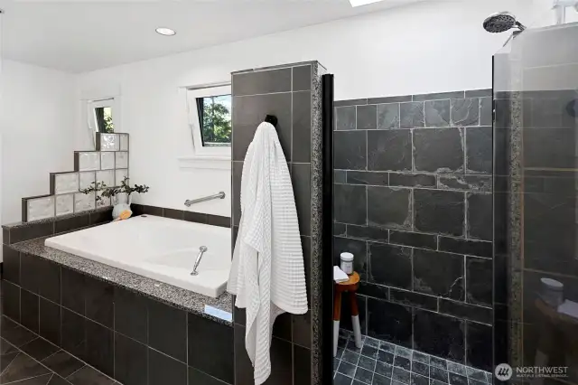 Skylight above shower provides great light
