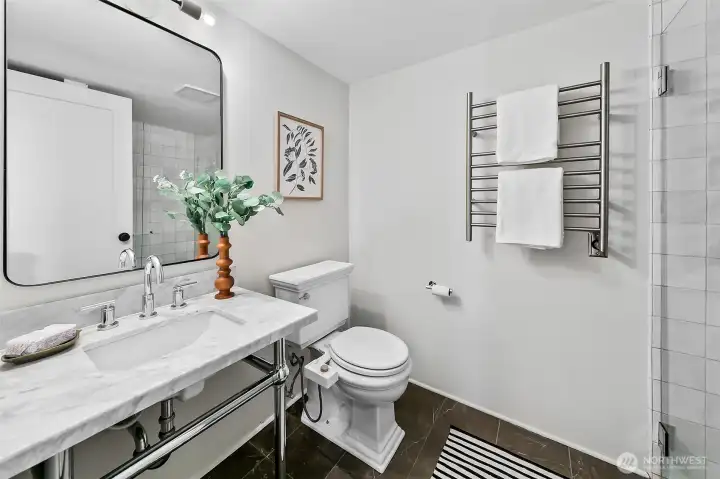 Beautifully remodeled lower level 3/4 bath.