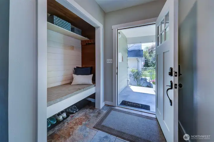 This quaint bench is the perfect landing spot to get moving for the day or to come home and start your relaxation.