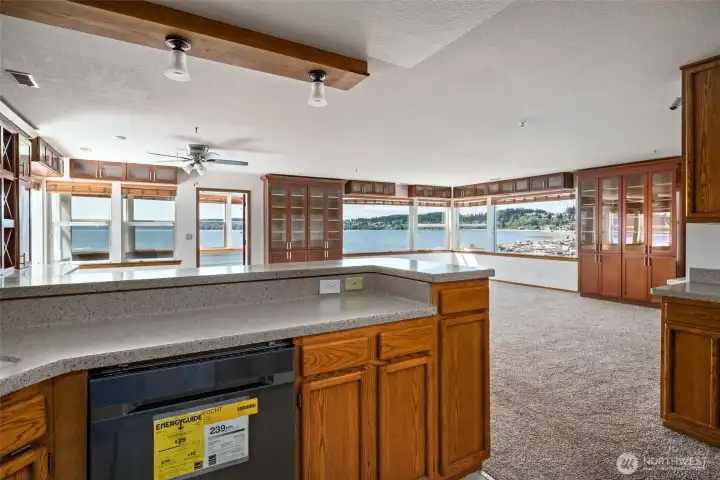 Kitchen looking into living room.