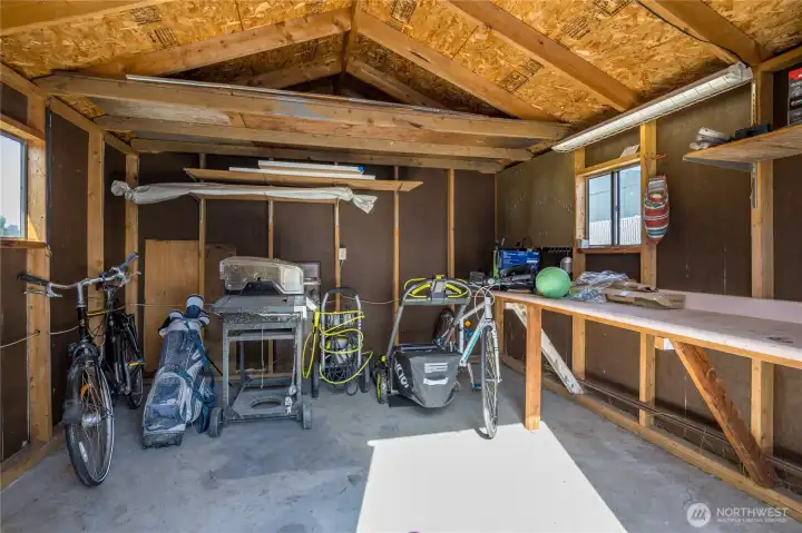 large shed equipped with power for all your DIY projects