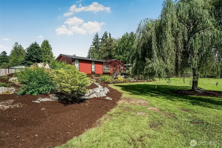This yard features an extensive sprinkler system.