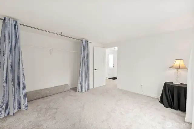 Add doors to the closet or leave it open to add to the overall space of the bedroom
