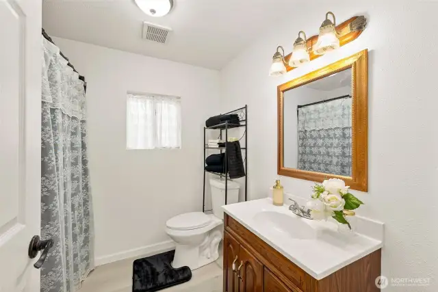 Updated bathroom is spacious and bright