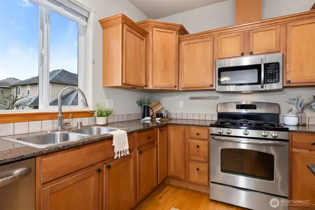 There is a lot of natural sunlight that enters into the kitchen.