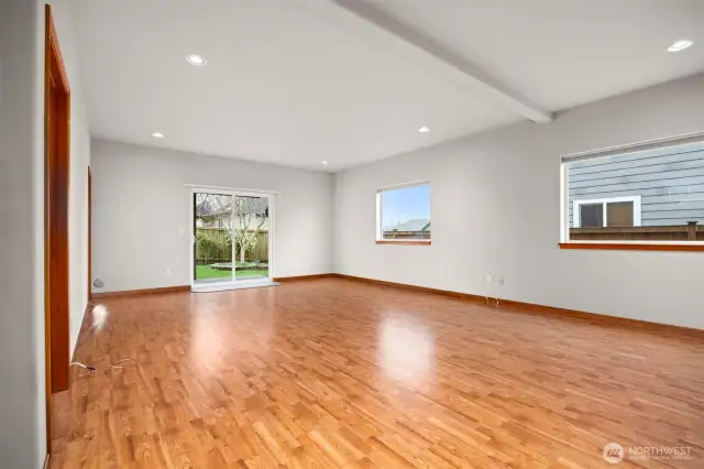 The family room opens out to the rear yard and garden area.