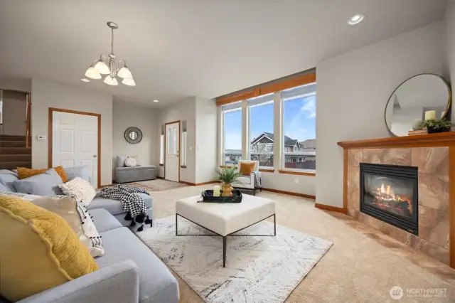The entry is well-defined and there is a generously sized coat closet.