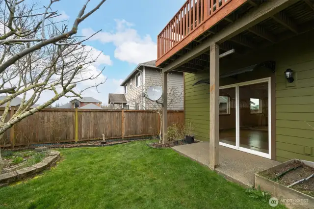 Looking at the family room through the glass sliding door.