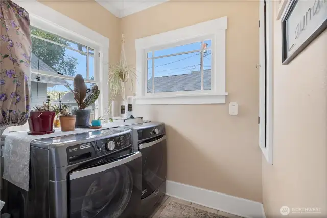 Laundry room with glass door.