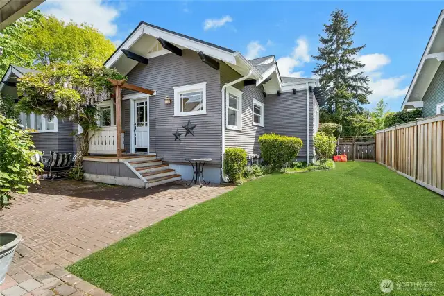 Backyard with patio pavers.