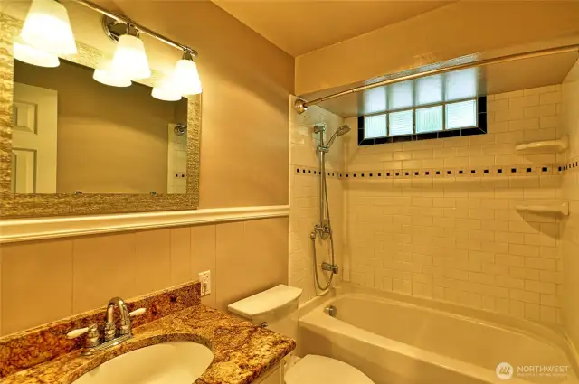 Primary bath with custom tile tub enclosure