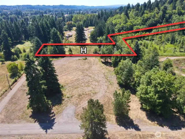 Overhead view with approximate boundaries in red.