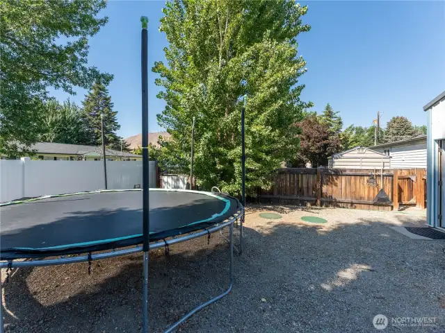fenced area behind shop