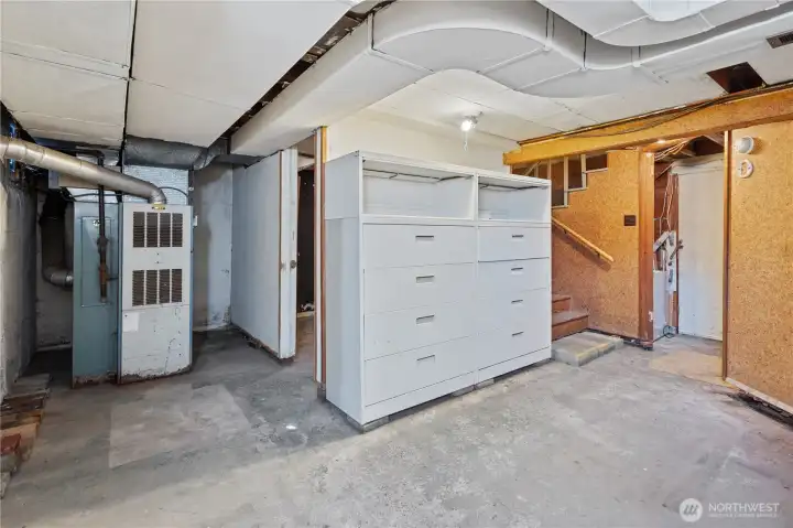 Unfinished basement offers additional living space to finish it out as an ADU.