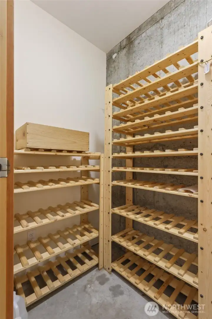 Wine cellar with two doors leading into it for temperature control.