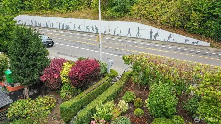 This mural is one of the East Bay Neighborhood projects. Mission Creek Restoration, street banners, solar panels and Oyster Planting to help keep Budd Bay clean.