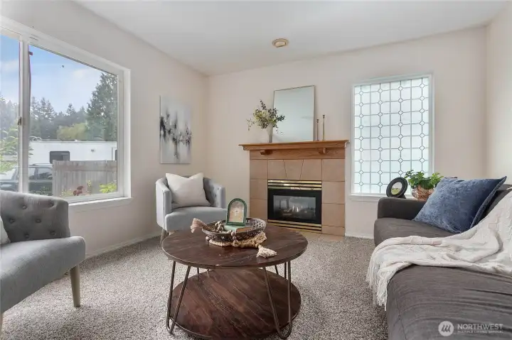 Cozy gas fireplace & brand new carpet