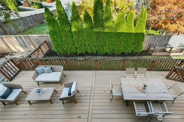 Take a look out your window to see your backyard! Deck, patio, and lawns.