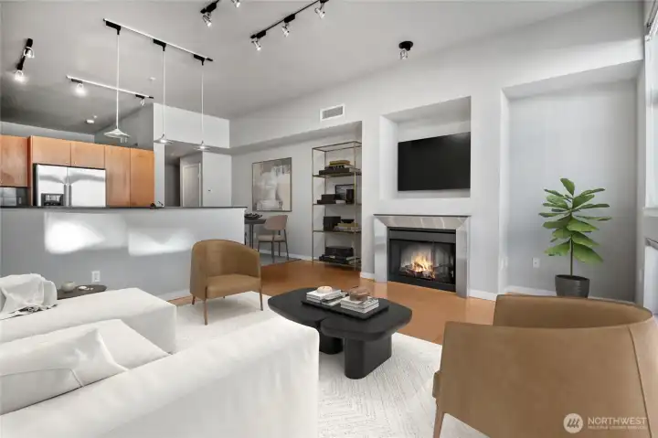 The open layout lives large with lofty 10ft ceilings.