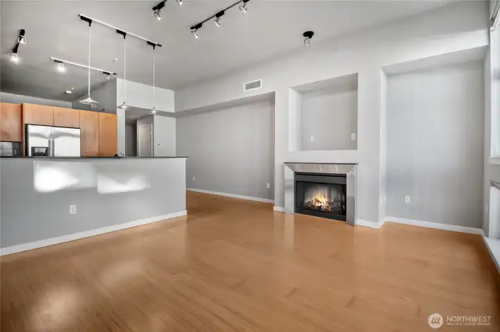 Bamboo flooring flows through the great room & kitchen.